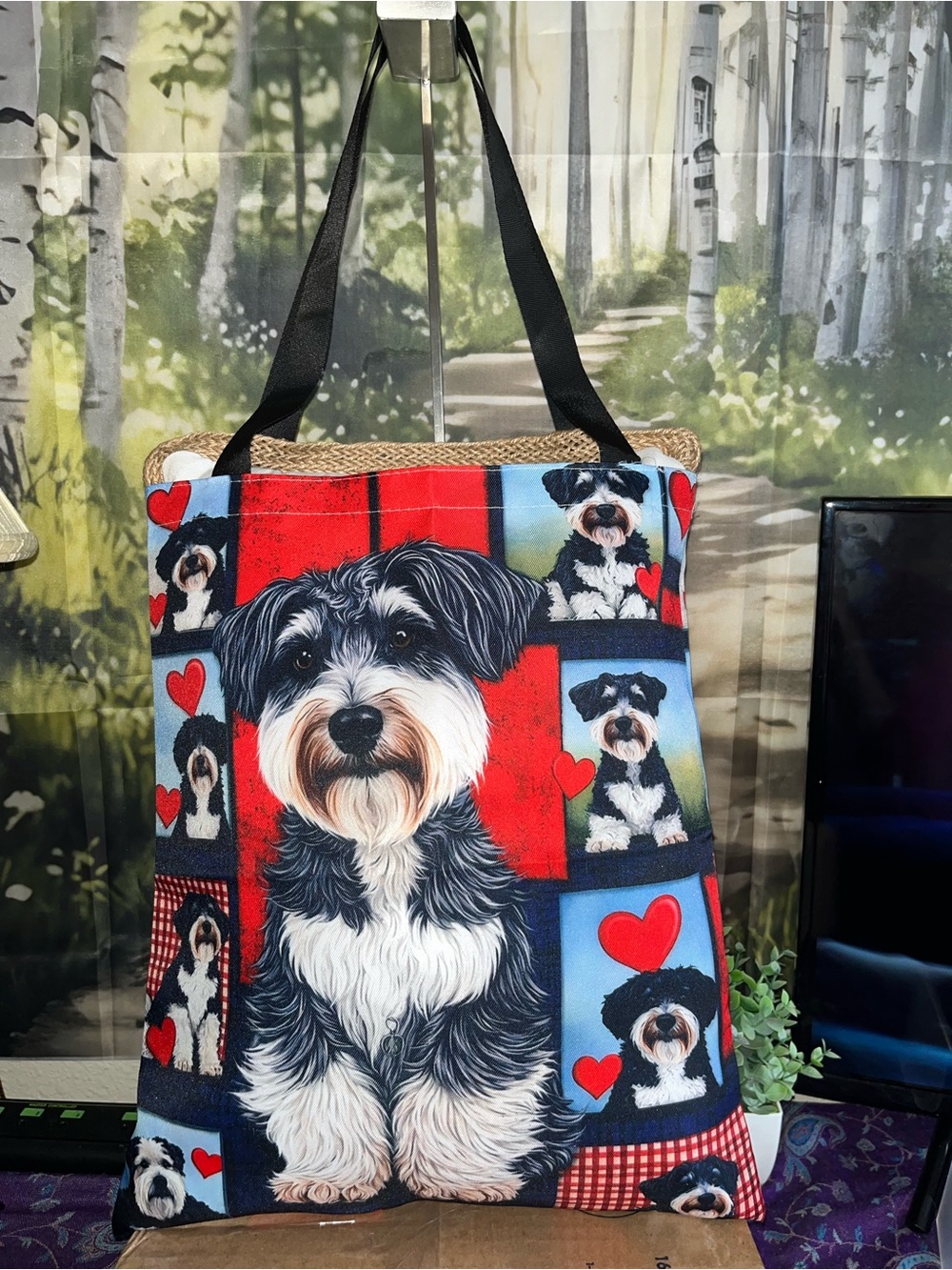 Playful Dog Patchwork Tote with Heart Accents
